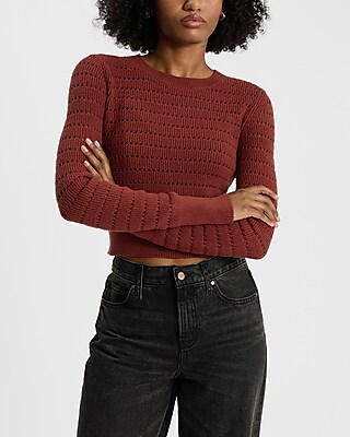 Open Stitch Crew Neck Cropped Sweater
