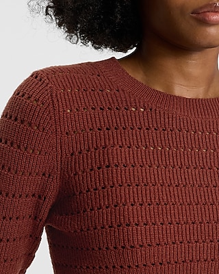 Open Stitch Crew Neck Cropped Sweater