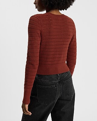 Open Stitch Crew Neck Cropped Sweater