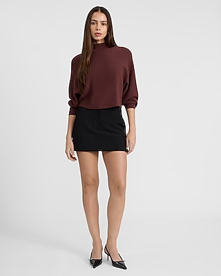 Mock Neck Dolman Sleeve Cropped Sweater