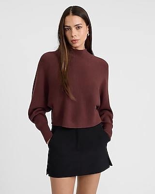 Mock Neck Dolman Sleeve Cropped Sweater