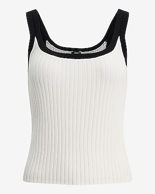 Tipped Ribbed Scoop Neck Sweater Tank