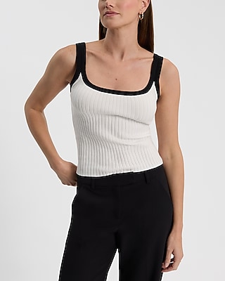 Tipped Ribbed Scoop Neck Sweater Tank