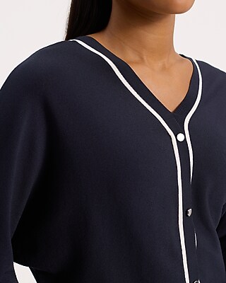 Reversible Tipped V-Neck Gold Button SoHo Sweater - image 2