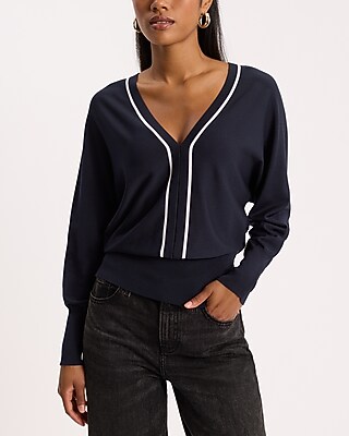 Reversible Tipped V-Neck Gold Button SoHo Sweater - image 4
