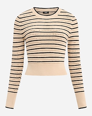 Striped Open Stitch Cropped Sweater