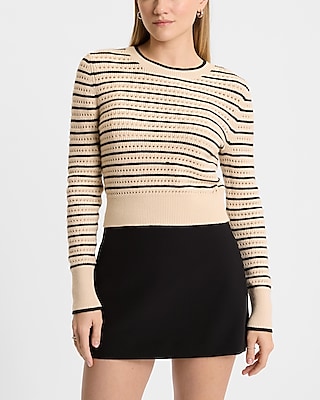 Striped Open Stitch Cropped Sweater