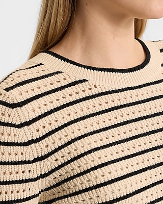 Striped Open Stitch Cropped Sweater