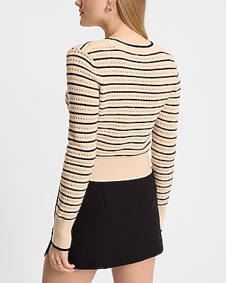 Striped Open Stitch Cropped Sweater