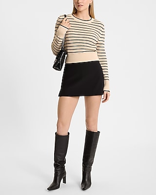 Striped Open Stitch Cropped Sweater