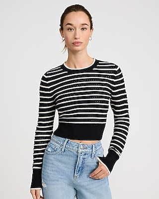 Striped Open Stitch Cropped Sweater