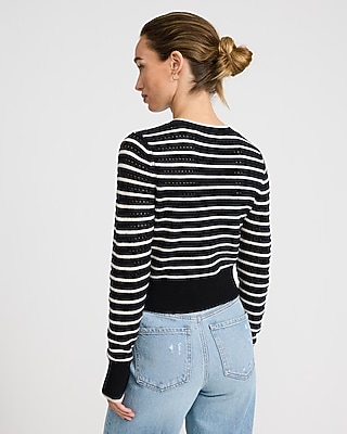 Striped Open Stitch Cropped Sweater