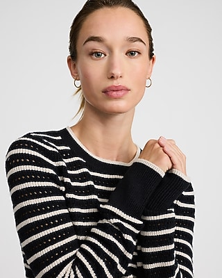 Striped Open Stitch Cropped Sweater