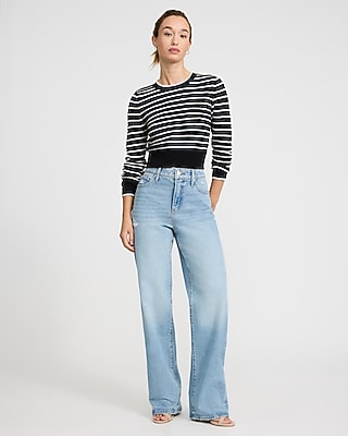 Striped Open Stitch Cropped Sweater