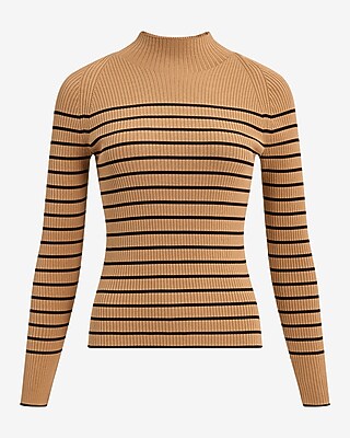 Fitted Striped Ribbed Mock Neck Sweater