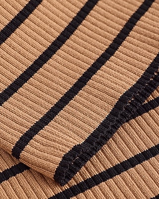 Fitted Striped Ribbed Mock Neck Sweater