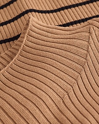 Fitted Striped Ribbed Mock Neck Sweater