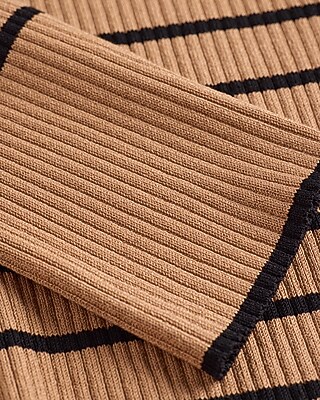 Fitted Striped Ribbed Mock Neck Sweater