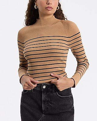 Fitted Striped Ribbed Mock Neck Sweater