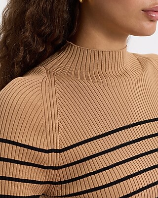 Fitted Striped Ribbed Mock Neck Sweater