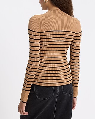 Fitted Striped Ribbed Mock Neck Sweater