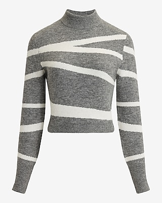 Asymmetrical Striped Mock Neck Cropped Sweater