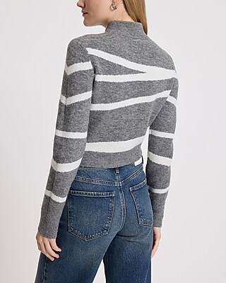 Asymmetrical Striped Mock Neck Cropped Sweater