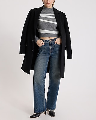 Asymmetrical Striped Mock Neck Cropped Sweater