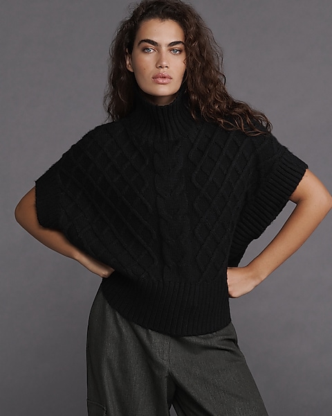 Cable Knit Turtleneck Oversized Sweater Vest | Express Cable Knit Turtleneck Oversized Sweater Vest | Express