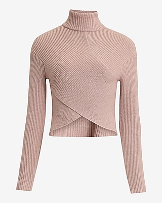 Wrap Front Cropped Turtleneck Sweater