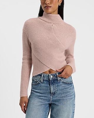 Wrap Front Cropped Turtleneck Sweater