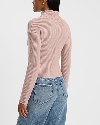 Wrap Front Cropped Turtleneck Sweater