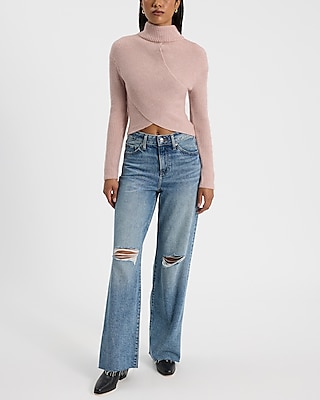 Wrap Front Cropped Turtleneck Sweater