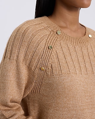 Crew Neck Gold Button Raglan Sweater