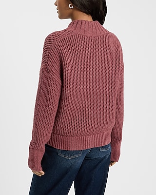 Easy Stitched Lace Up Mock Neck Sweater