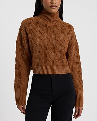 Cable Knit Mock Neck Cropped Sweater | Express