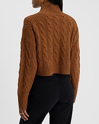 Cable Knit Mock Neck Cropped Sweater | Express