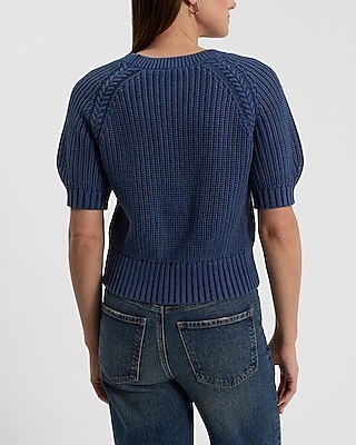 Cable Knit Crew Neck Short Sleeve Sweater