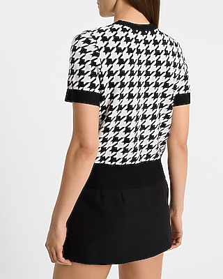 Skimming Houndstooth Short Sleeve Sweater Tee