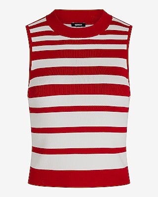 Fitted Ribbed Striped High Neck Sweater Tank
