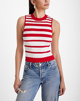 Fitted Ribbed Striped High Neck Sweater Tank