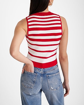 Fitted Ribbed Striped High Neck Sweater Tank