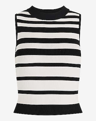 Fitted Ribbed Striped High Neck Sweater Tank