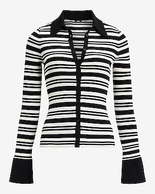 Silky Soft Fitted Striped Polo Cardigan