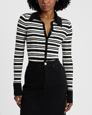 Silky Soft Fitted Striped Polo Cardigan