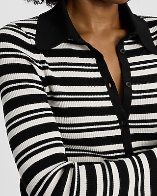 Silky Soft Fitted Striped Polo Cardigan