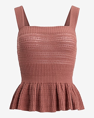 【新品タグ付】FETICO STRIPE KNIT PEPLUM SWEATER Lanta Ribbed Peplum Sweater - Heathered Rattan – Pink of the