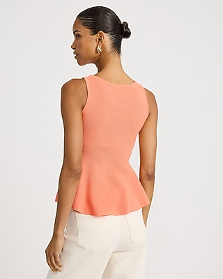 Ribbed Crew Neck Belted Peplum Sweater Tank
