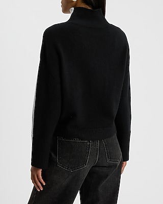 Color Block Pocket Mock Neck Sweater