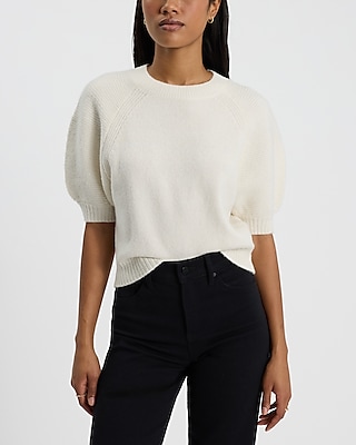 Crew Neck Short Puff Sleeve Sweater